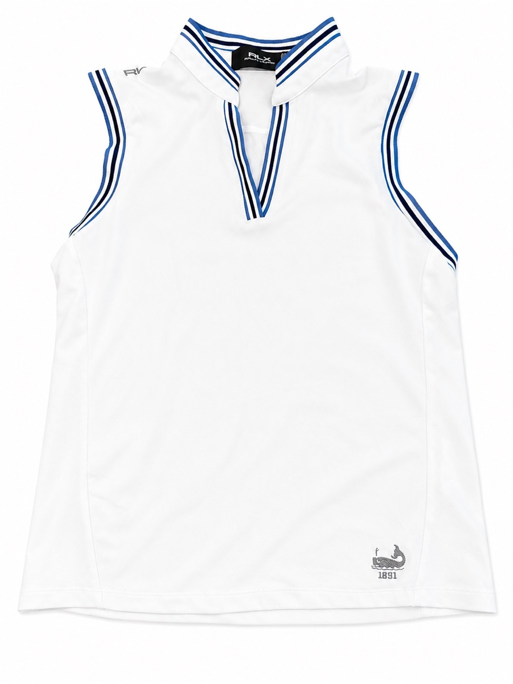 Women’s White Sleeveless Polo Top with Blue Trim